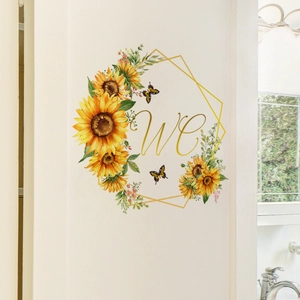 Pastoral Sunflower Floral PVC Wall Stickers For Bathroom Bedroom Door Self Adhesive Decorative Decal Butterfly Pattern