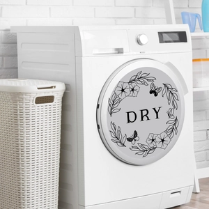 Self-adhesive black floral circle Wash Dry decal for laundry machine decoration