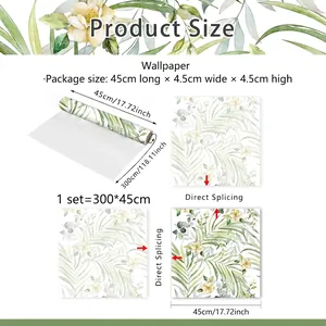 Floral wallpaper roll 45x300cm with palm leaves and dimensions for home wall decor