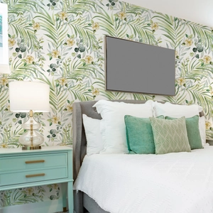 Floral Palm Leaves PVC Self-Adhesive Wallpaper Pastoral Tropical Wall Sticker Living Room Bedroom Furniture Renovation
