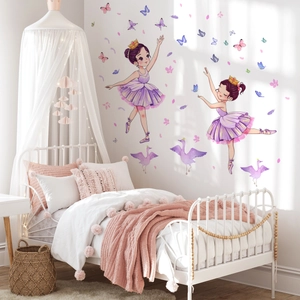 Stickers muraux ballerines avec papillons et cygnes pour chambre de fille