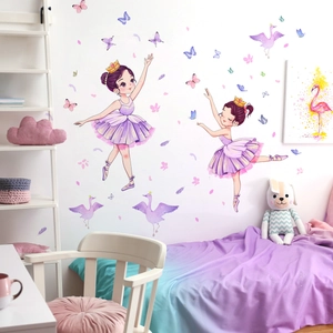 Stickers Muraux Danseuse Étoile PVC Amovible Dessin Animé Papillon Cygne Décoration Pour Chambre D'enfant Filles Rêveur