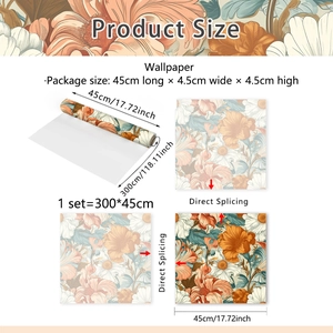 Colorful floral self-adhesive wallpaper roll with 45x300cm seamless splicing pattern