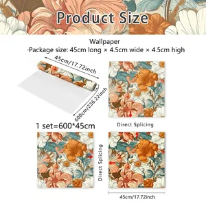 Detailed sizing chart for self-adhesive floral wallpaper 600cm length and 45cm width roll