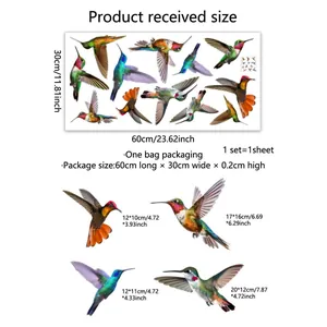 Size chart for colorful hummingbird window clings 60x30cm PVC double sided decals