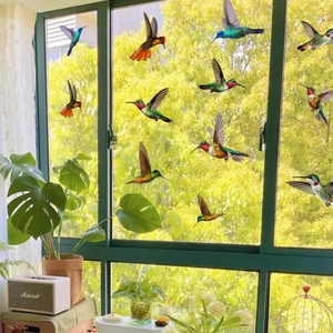 Colorful hummingbird window clings with double-sided printing for glass decoration