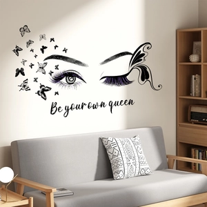 Stickers Muraux Yeux Et Papillons PVC Décorations Amovibles Citation Be Your Own Queen Pour Chambre Salon Décoration