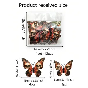 Lot de 12 stickers muraux papillons squelettes 3D de tailles variées pour décoration Halloween