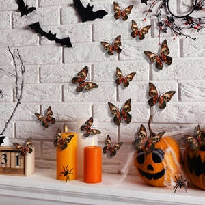 Stickers muraux papillon tête de mort 3D pour décorations d'Halloween sur brique