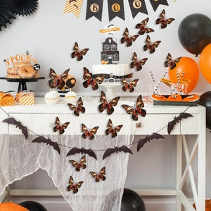 Set de stickers papillons 3D squelette d'Halloween pour décoration murale et fête