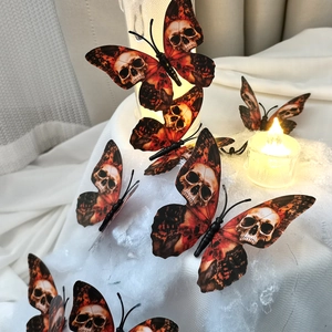Stickers Muraux Papillon Crâne 3D PVC Gothique Halloween Décoration Autocollants Pour Fête Maison Hantée Salon Maison