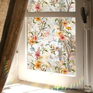 Rainbow window film with floral patterns and butterflies for privacy home decor