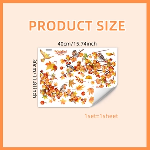 Double-sided fall window clings with maple leaves and birds measuring 40x30cm size
