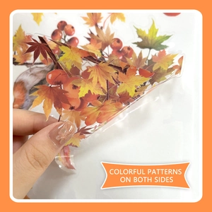 Double-sided autumn maple leaves glass sticker with realistic birds for window decor