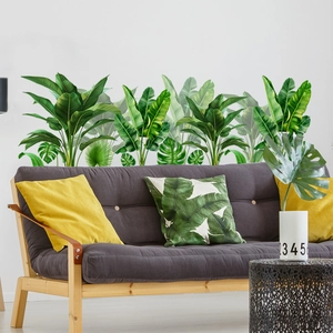 Stickers Muraux Plantes Vertes Tropicales en PVC Imperméable Amovible Autocollant Feuille de Bananier Monstera Décoration de Salon