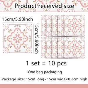Pink retro geometric floral tile stickers 15x15cm for kitchen and balcony wall decor