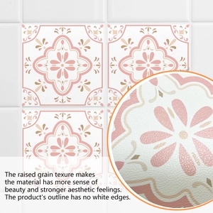 Pink mandala vintage wall tile sticker with raised grain texture for home decor