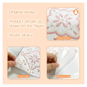 Waterproof pink mandala pattern wall tile sticker with self-adhesive backing detail
