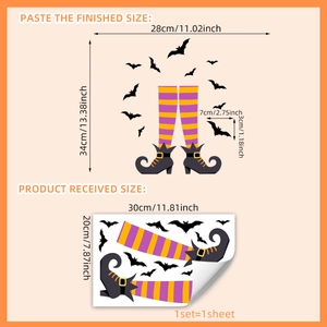 Halloween witch legs and bats wall decal stickers for festive home party decoration
