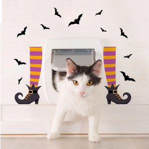 Halloween Wall Stickers Witch Legs And Bats PVC Self Adhesive Waterproof Decals Cartoon Holiday Home Decor Window Mural
