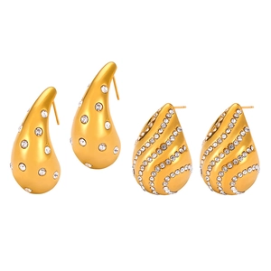 18K gold plated titanium teardrop earrings with crystals and twisted texture detail