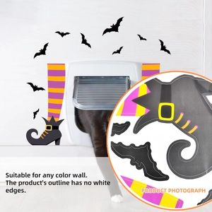 Halloween wall stickers with black bats and striped witch legs on a white background