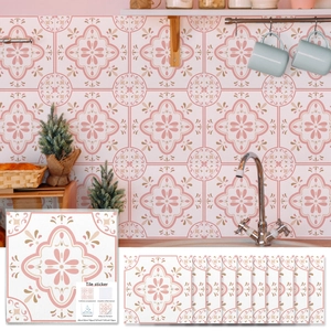 Pink Vintage Mandala Floral Tile Stickers Waterproof Self Adhesive PVC Wall Decals For Kitchen Bathroom Home Decor