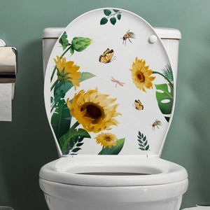 Sticker de couvercle de toilette étanche avec tournesols et papillons déco salle de bain