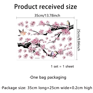 Stickers muraux fleurs de cerisier roses et oiseaux, ensemble 35x25cm pour décor intérieur
