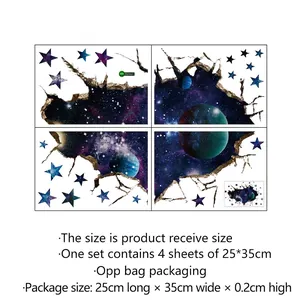 Sticker mural 3D espace avec planètes et étoiles, 70x50cm mural en PVC pour chambre enfant