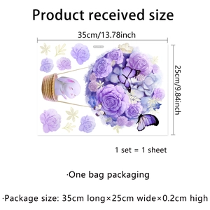 Détail du sticker mural lapin et roses mauves MS2398-KQ, dimensions 35x25cm déco
