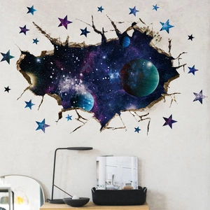 Sticker mural 3D espace avec nébuleuse galaxie et étoiles pour déco chambre d'enfant