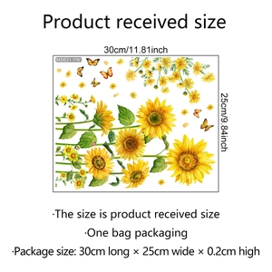 Tableau des dimensions du kit d'autocollants muraux tournesols et papillons 30x25cm