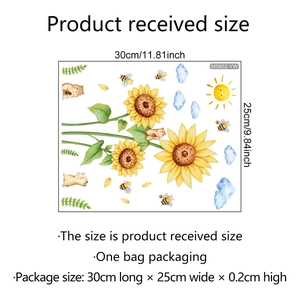 Vue détaillée des stickers tournesol avec dimensions 30x25cm et motifs de dessins