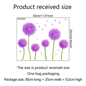 Dimensions détaillées du sticker mural autocollant fleurs d'allium violettes de 30x25 cm
