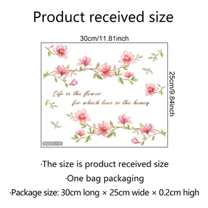 Tableau des tailles détaillé pour stickers muraux fleurs roses mesurant 30x25cm