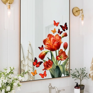 Floral tulip and butterfly static window stickers for fresh home glass decoration
