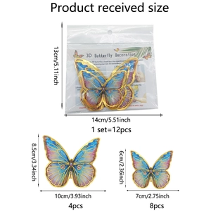 3D butterfly wall stickers set of 12 in blue purple with gold edges for home decor