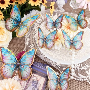 3D Butterfly Wall Stickers PVC Gradient Pink Blue Gold Edge Laser Hollow Out Decorative For Living Room Bedroom Home Decor