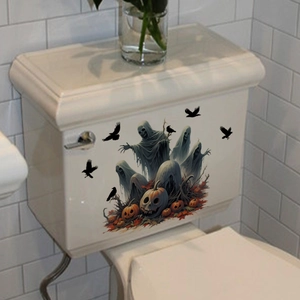 Adesivo per WC di Halloween con fantasma, zucca e corvo per decoro festivo