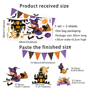 Halloween wall stickers set with witch, castle and pumpkin decorations for home decor