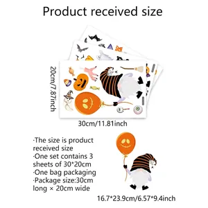 Lot de 3 stickers d'Halloween pour fenêtres avec gnome, fantôme et citrouille, 30x20cm