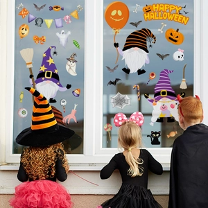 Autocollants de fenêtre Halloween avec gnomes fantômes et citrouilles décoratifs