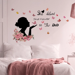 Inspirational girl wall sticker with butterflies, flowers and she believed she could quote