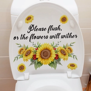 Sticker tournesols pour toilettes avec texte Please flush or the flowers will wither