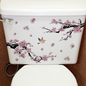 Stickers muraux autocollants avec fleurs de cerisier roses et oiseaux pour décoration