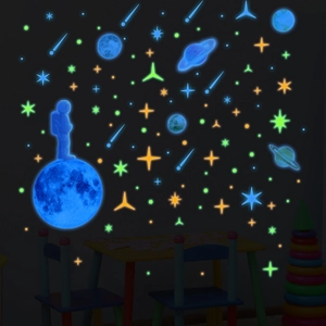 Luminous astronaut and planets wall stickers glowing in dark children's bedroom