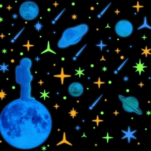 Astronaut Moon Universe Luminous Wall Stickers Glow In The Dark PVC Waterproof Decals For Kids Bedroom Living Room Decor