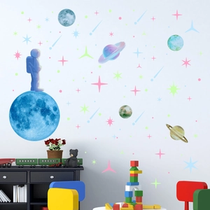 Glow in the dark astronaut and moon wall stickers set for children's bedroom decor