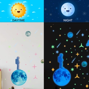 Glow in the dark astronaut and moon wall decals for nursery and bedroom decor